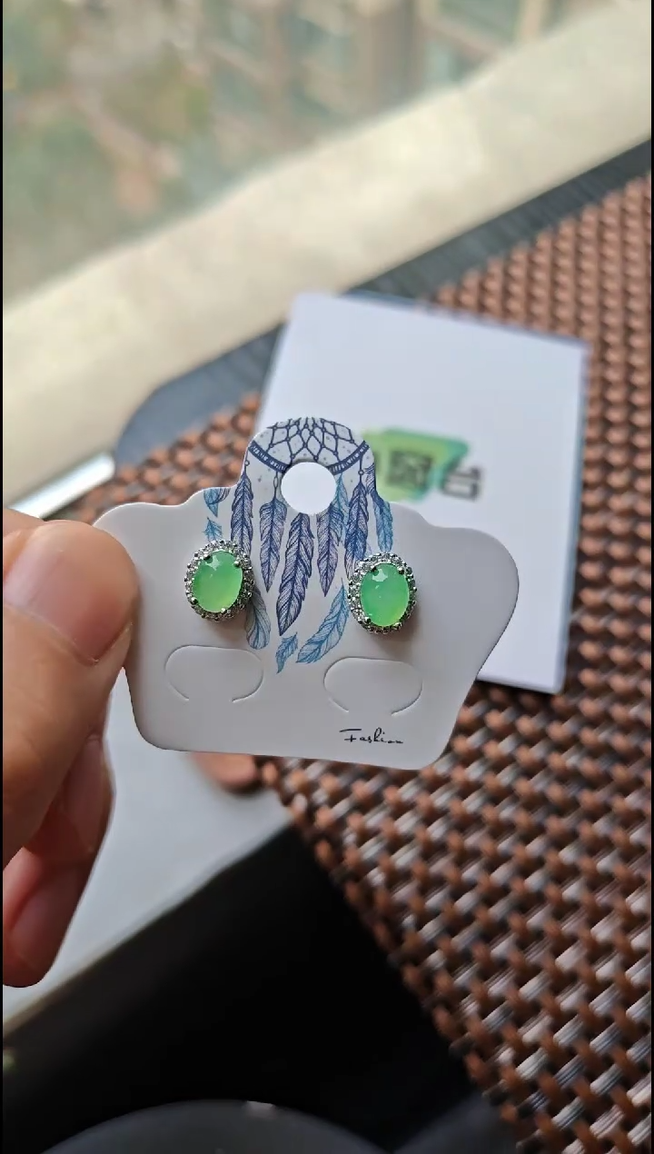 【闪购商品】翡翠耳饰银S925镶嵌翡翠耳饰S925银镶嵌