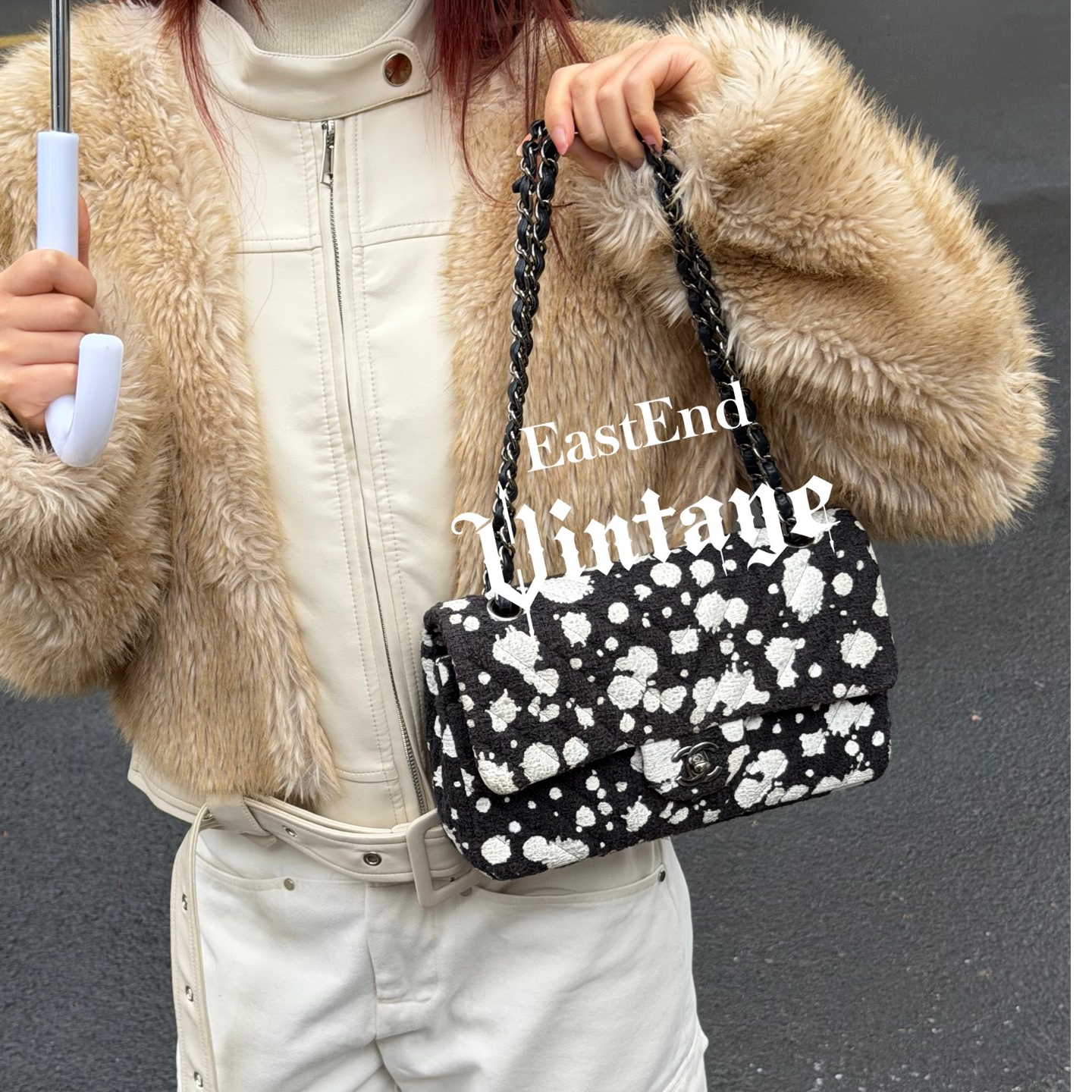 95新 Chanel/香奈儿 東区-黑白喷墨涂鸦cf中号43560