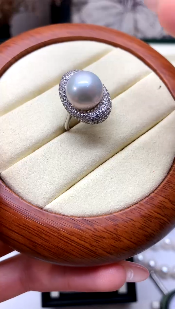 银S925镶嵌戒指淡水珍珠11-12mm