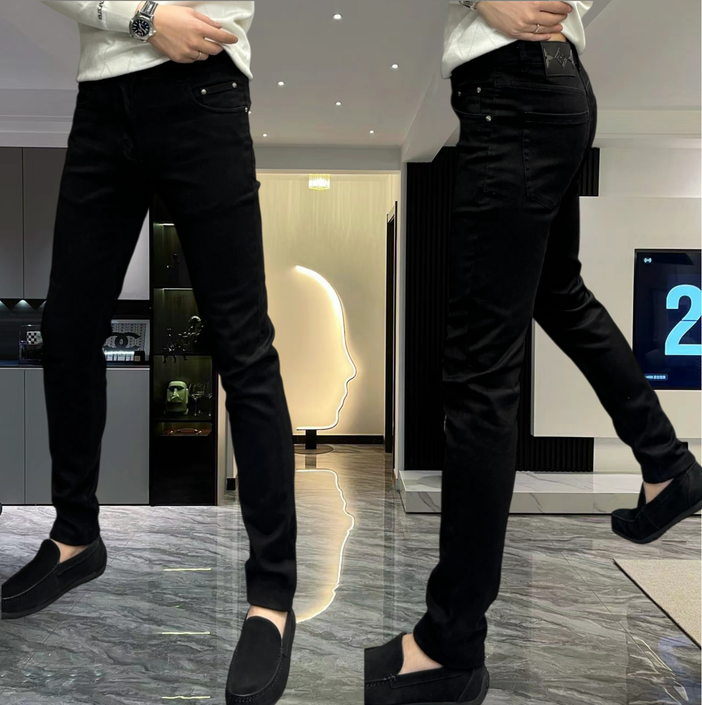 豪迈 设计 8069男酷飒腰带牛仔裤修身小脚帅气潮流ins小脚牛仔裤