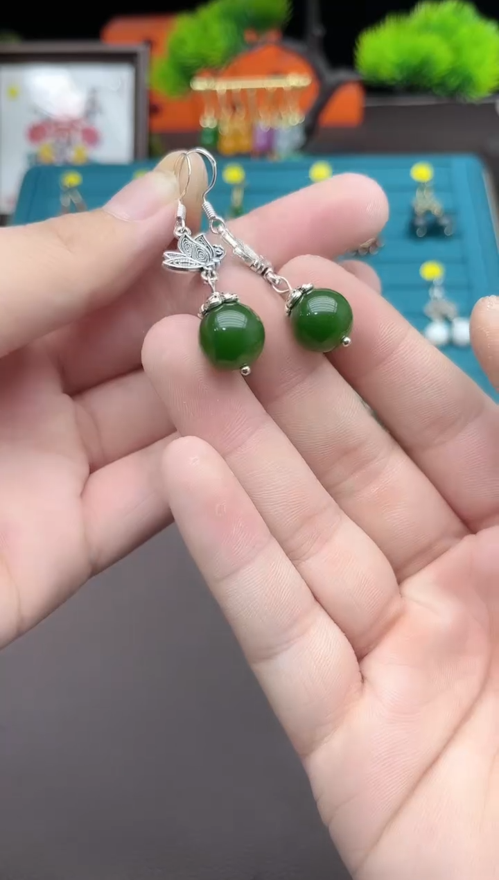 【闪购商品】翡翠耳饰银S925镶嵌429000