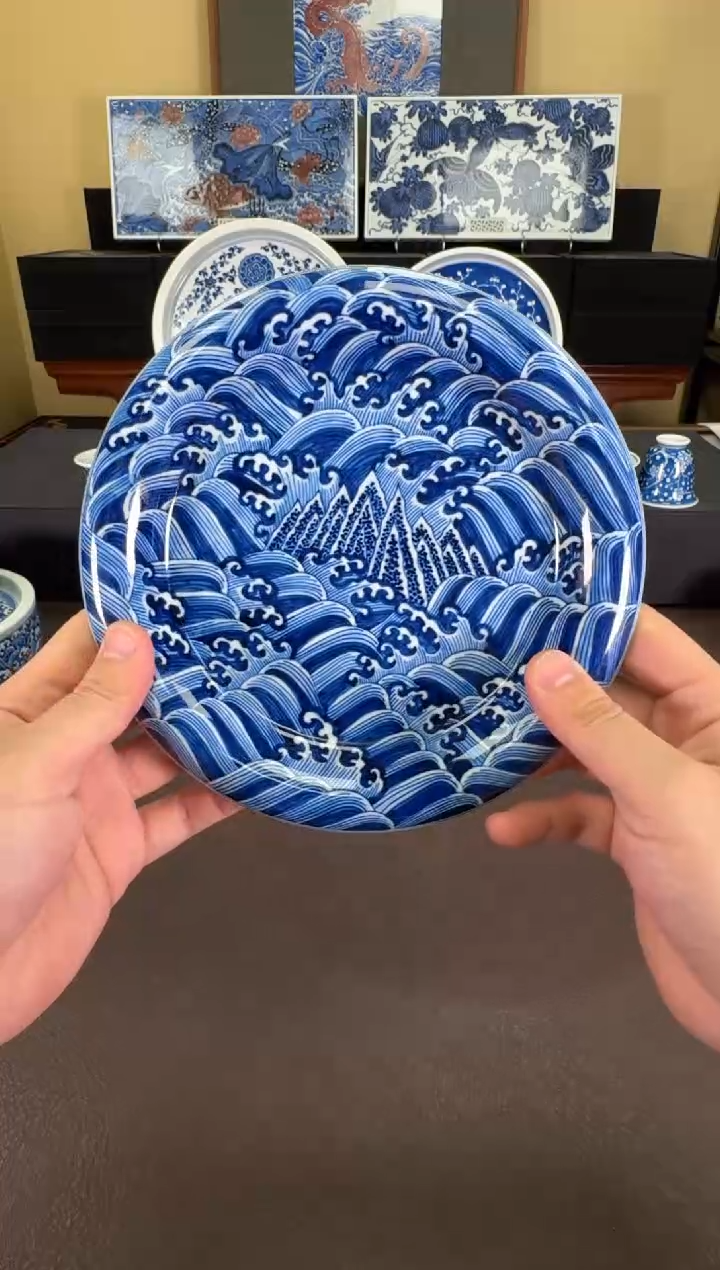 【闪购商品】瓷片羿器窑海水江涯纹壶承