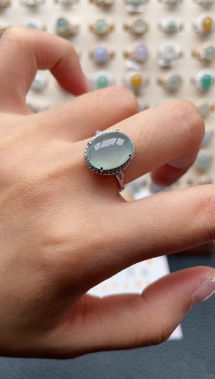 翡翠戒指银S925镶嵌1111