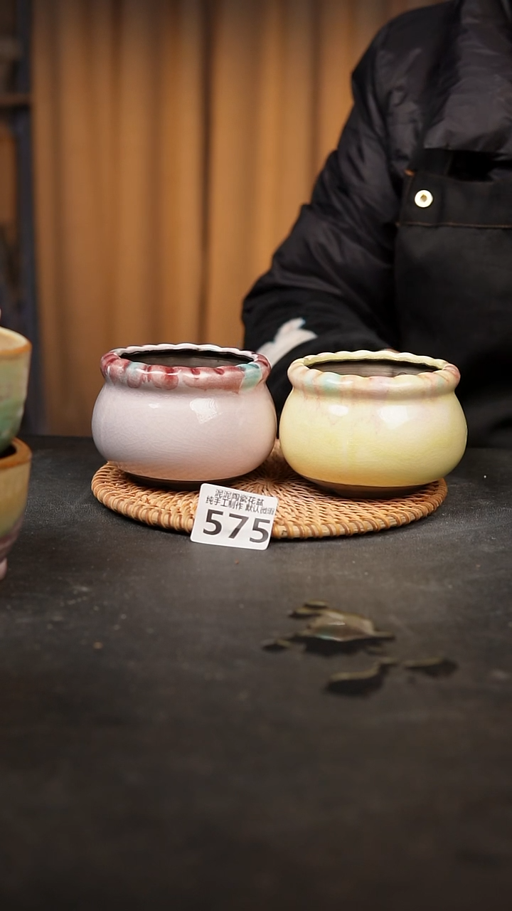 【闪购商品】瓷片575泥泥手工花盆口7-8高7-8