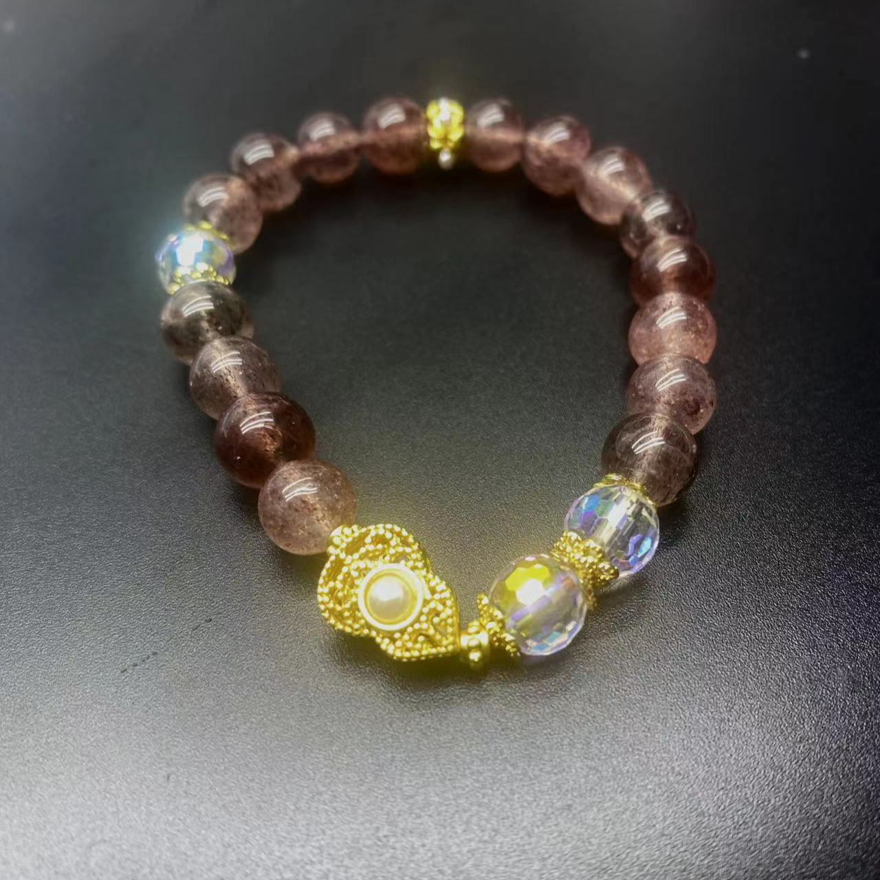 原创设计小葫芦天然草莓晶单圈水晶手链