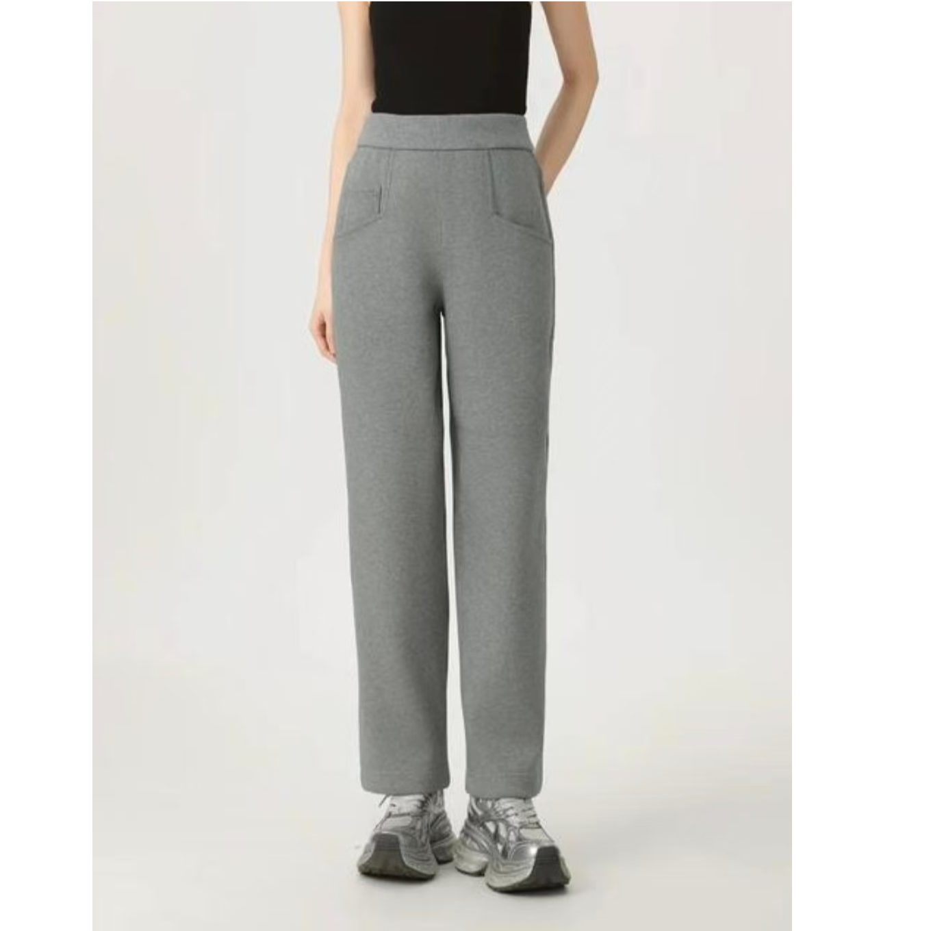 AMASS/阿玛施秋冬小众设计感时尚加绒厚款高腰直筒休闲长裤510026