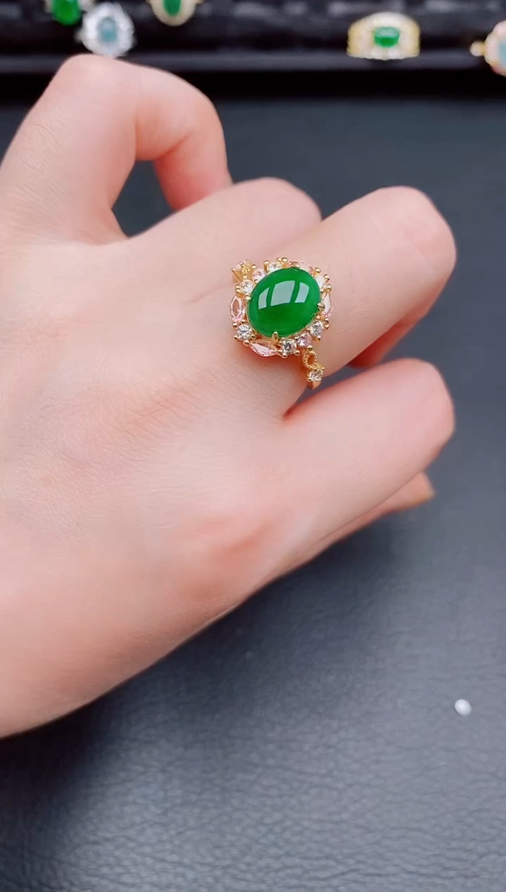 【闪购商品】翡翠戒指银S925镶嵌天然a货翡翠195