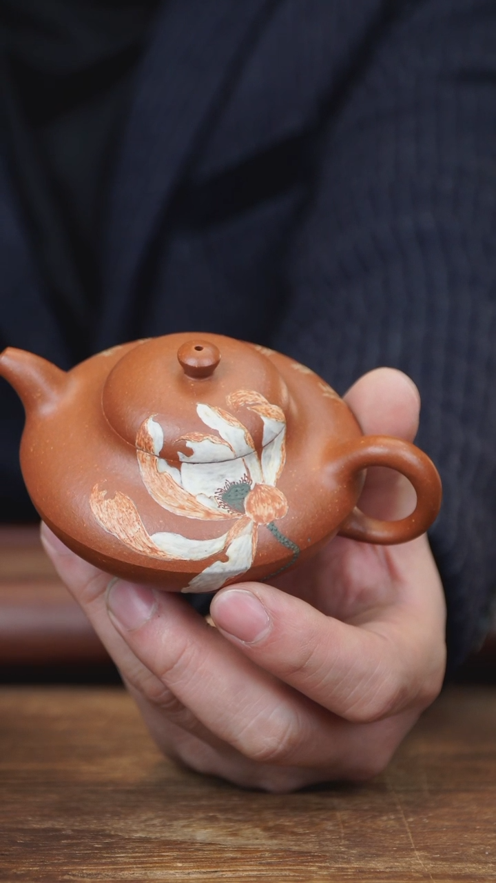【闪购商品】紫砂茶壶140ml 泥绘合欢 家藏降坡泥