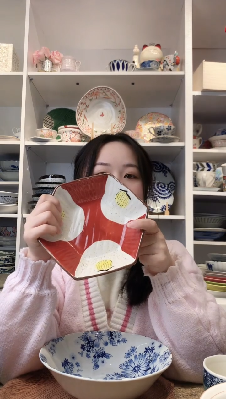陶瓷【微瑕】赤绘六角盘16.5cm