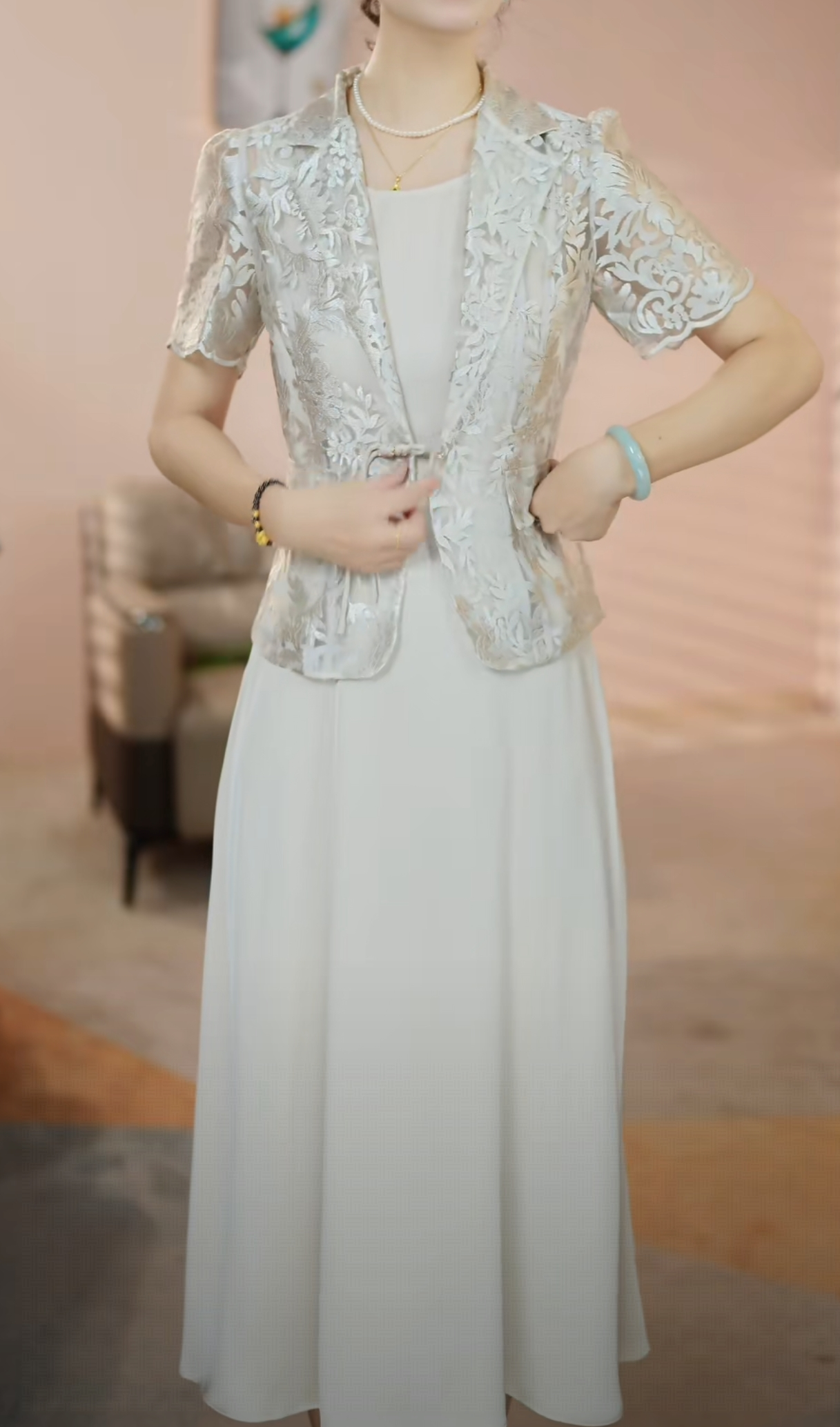 D087 夏款新款时尚套装洋气修身显瘦显气质减龄版连衣裙