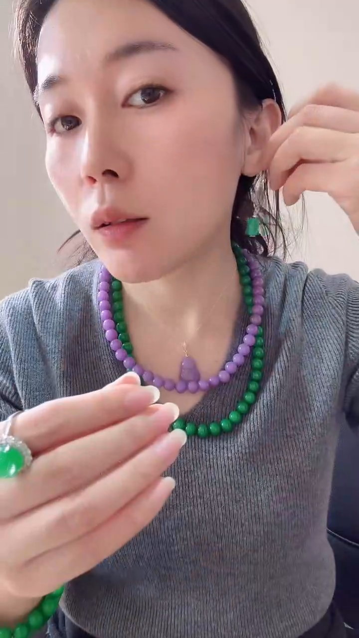 颈饰银S925镶嵌石英质玉桶珠耳坠