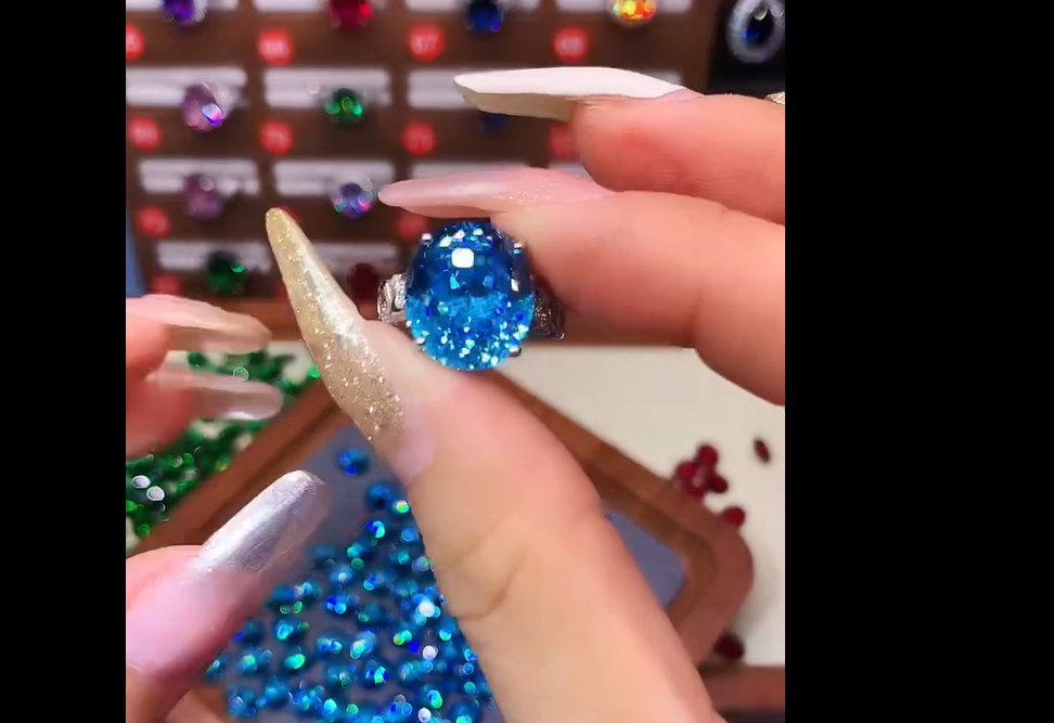 高定轻奢-精切高品质超圣玛丽亚海蓝戒指06020