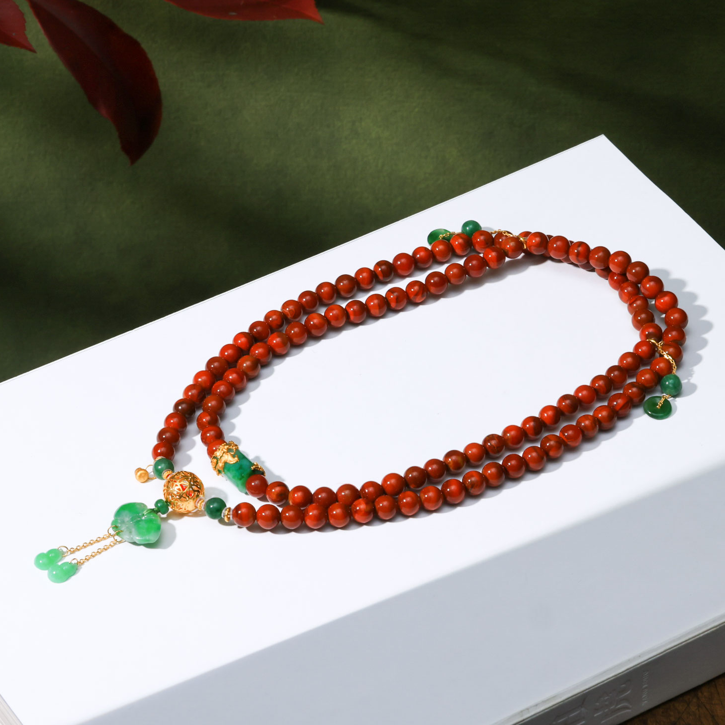 【意婵】《牧归心原》原矿18k金天然满红皮浆南红多圈缅A翡翠-917234