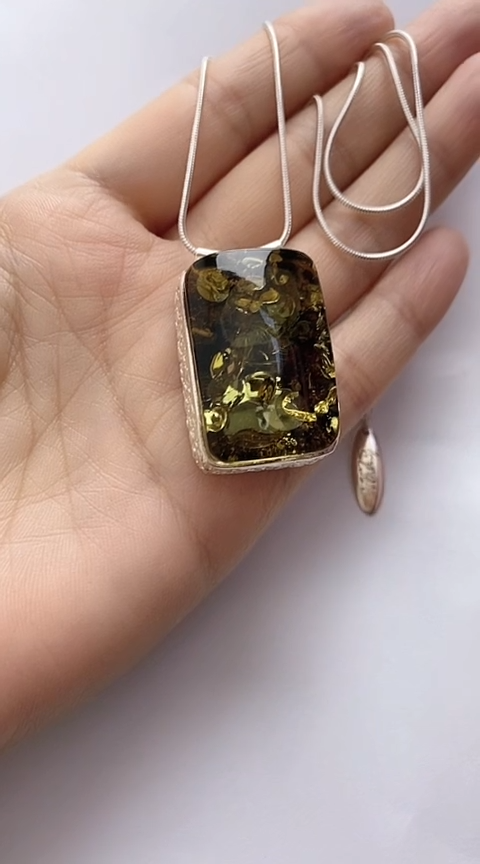 【闪购商品】琥珀裸石银S925镶嵌琥珀吊坠