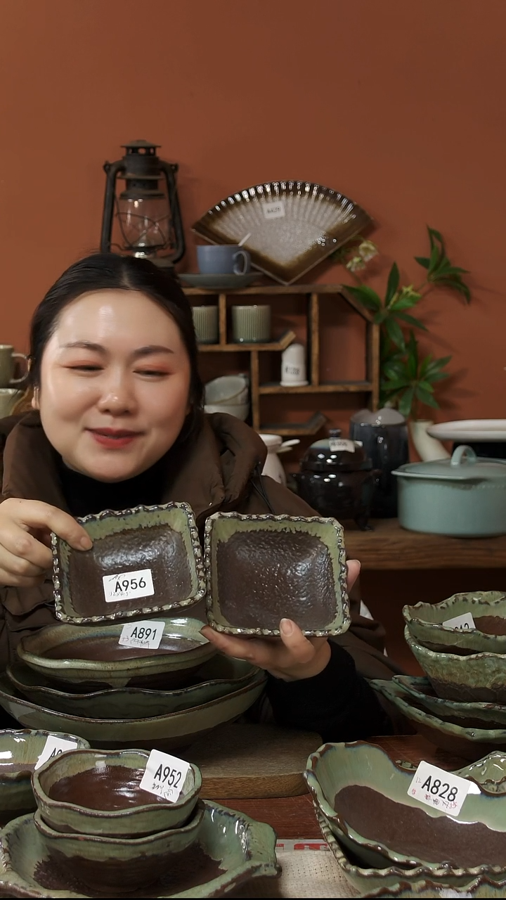 陶瓷A956陶瓷复古窑变釉小方碟2个微瑕12*4.5