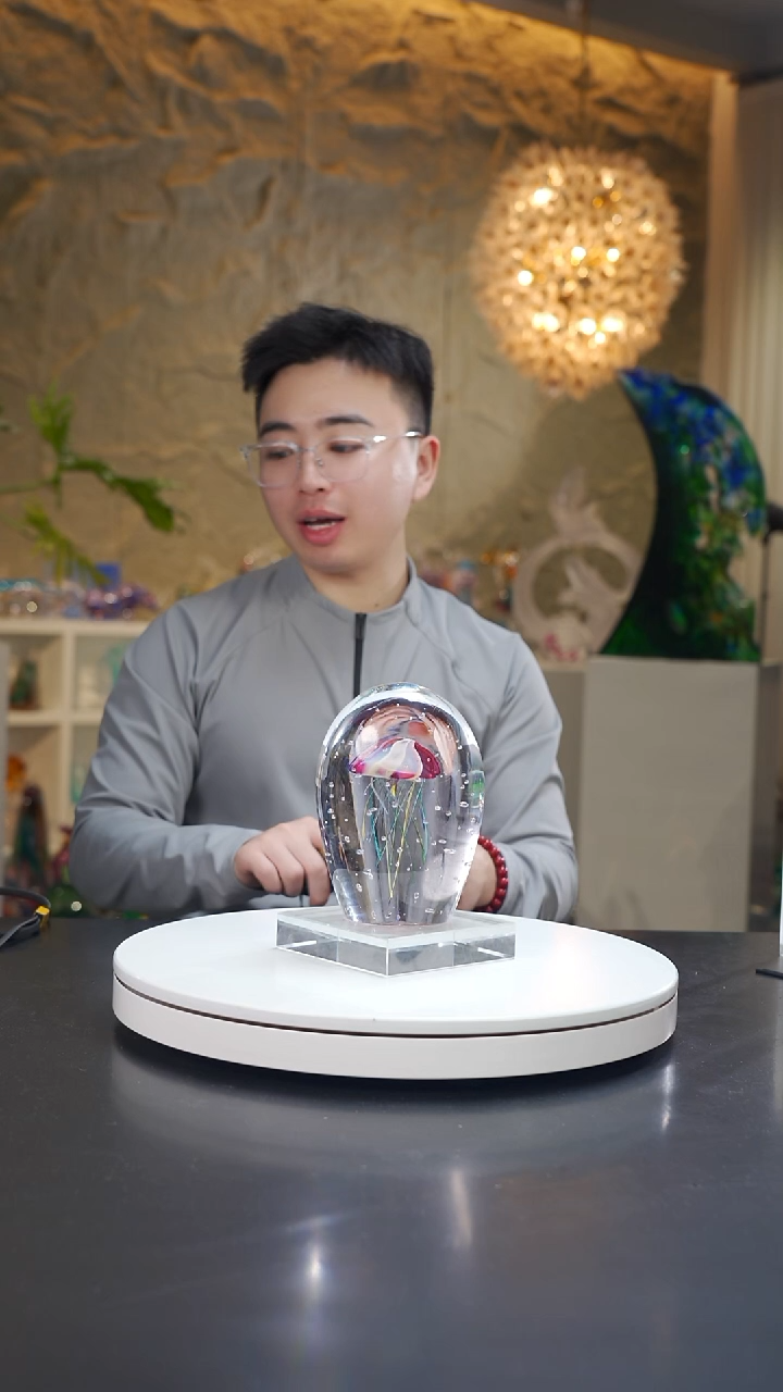 手工艺品琉璃局*人金红单头水母气泡工艺摆件+小底座