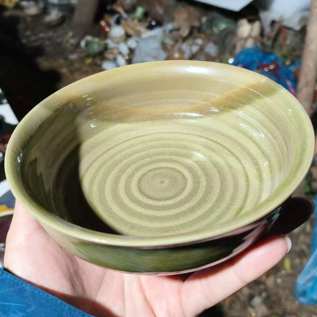 特价瑕疵，草绿双色小碗3只