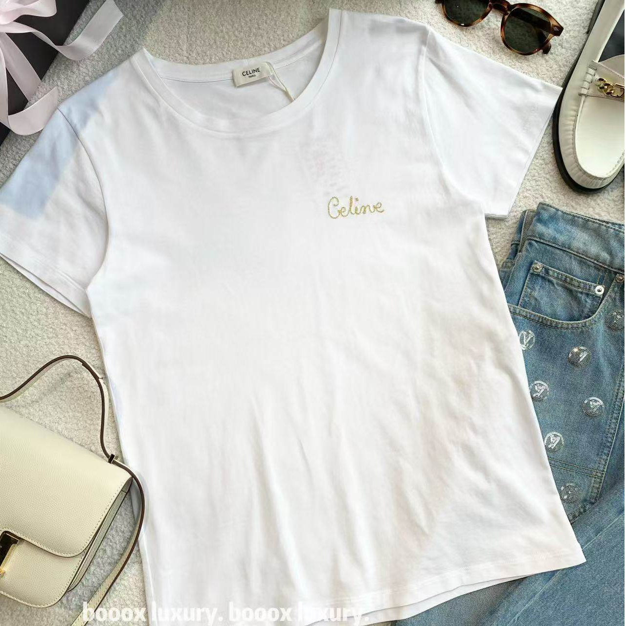 95新 Celine/思琳 bb2734 棉 白色logo短袖 m码