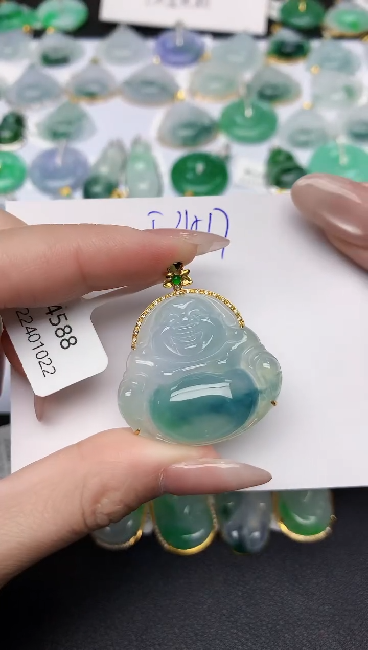 颈饰18K金镶嵌翡翠天然缅甸A货翡翠百元以上9元证书费自理