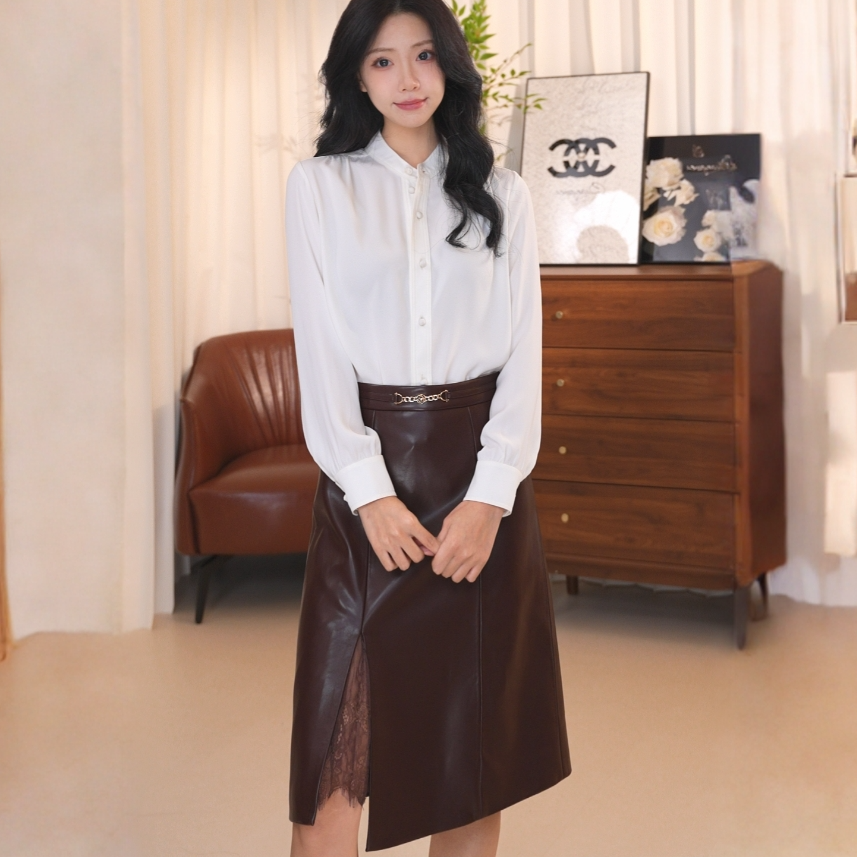 H325【珂】秋简约优雅气质PU皮裙通勤知性小众半身裙