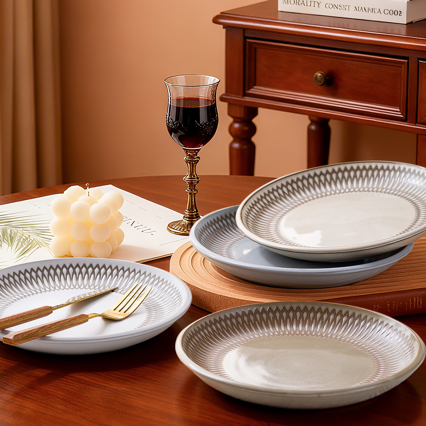 玉泉窑变釉盘盘子简约西餐盘瓷盘塞纳河菜盘排盘