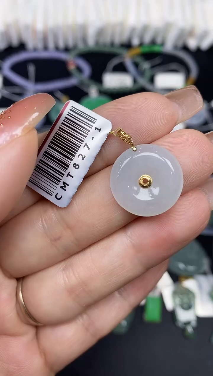 吊坠(不含链)18K金镶嵌翡翠平安扣18K金扣镶嵌@@CMT827-1