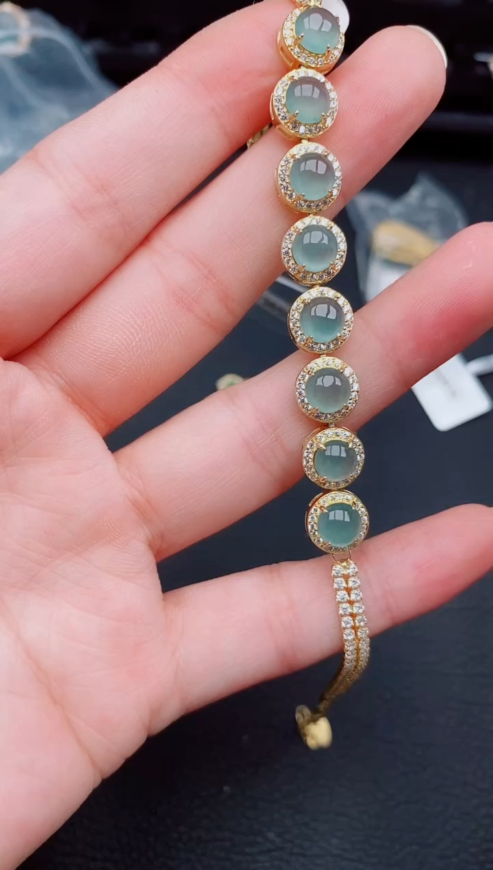 【闪购商品】翡翠手链银S925镶嵌天然a货翡翠465