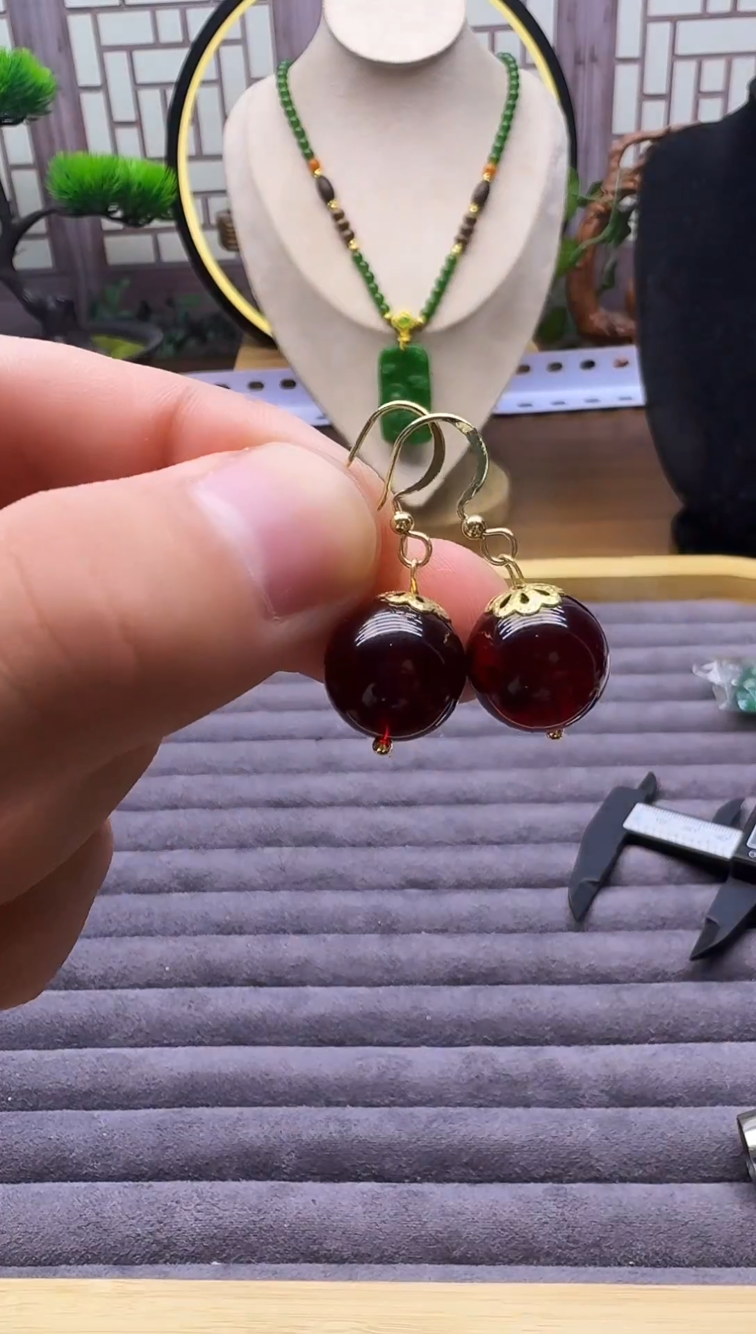 血珀14K金镶嵌耳饰E120    