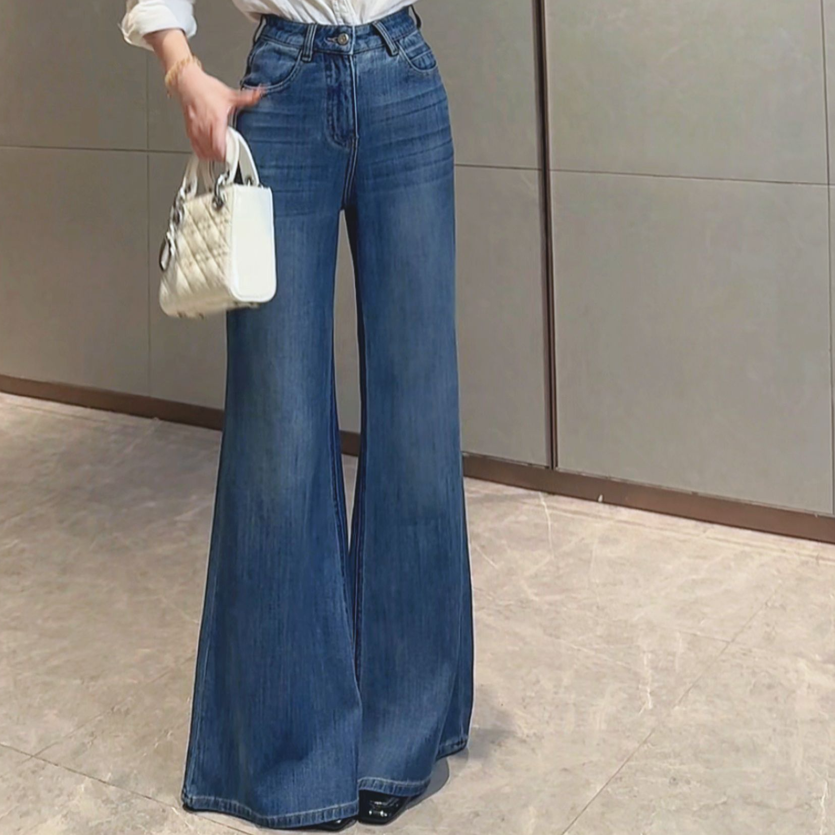女士【JEANS】天菜·蓝海湾·天丝高腰大版直筒喇叭春季牛仔裤女