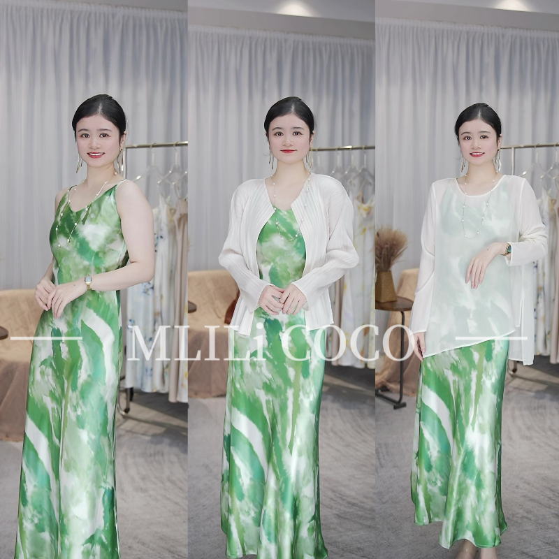 清仓！燕子家醋酸吊带裙  春夏气质夏季印花扎染修身裙女