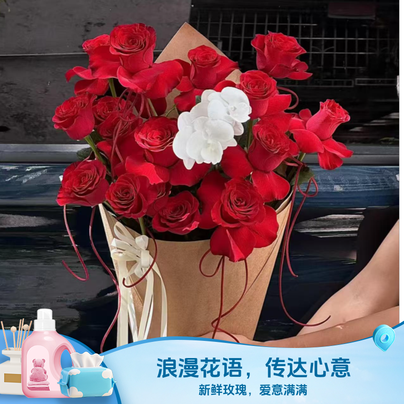 高原红玫瑰鲜花新鲜成品花束送爱人送女友同城鲜花店送花上门