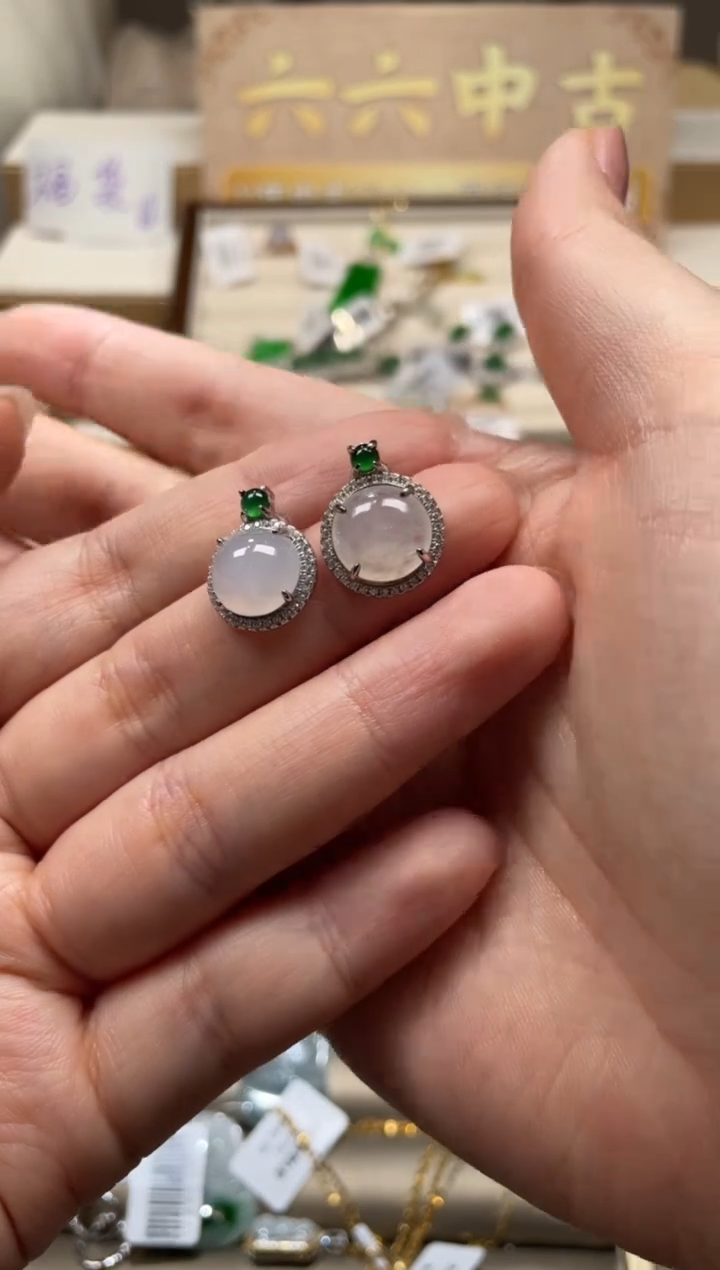 翡翠银S925镶嵌耳饰yf745