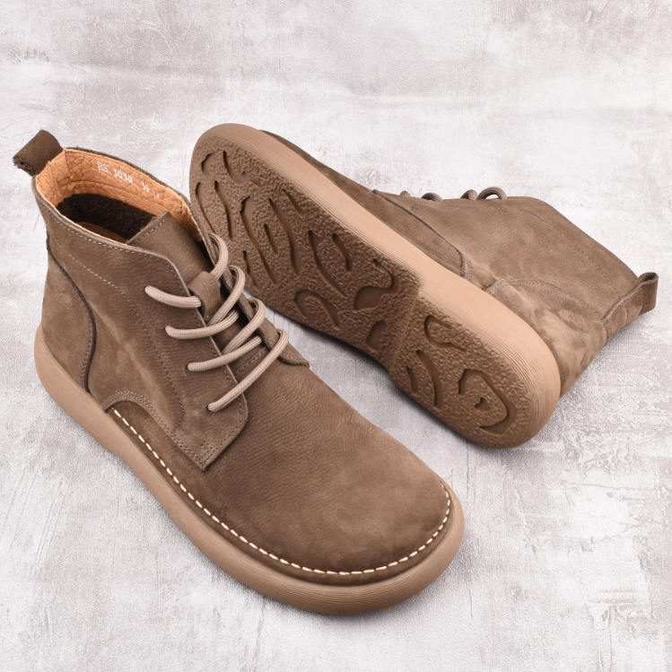 男秋冬工装鞋高帮平底马丁靴休闲软皮软底系带复古磨砂耐磨马丁靴