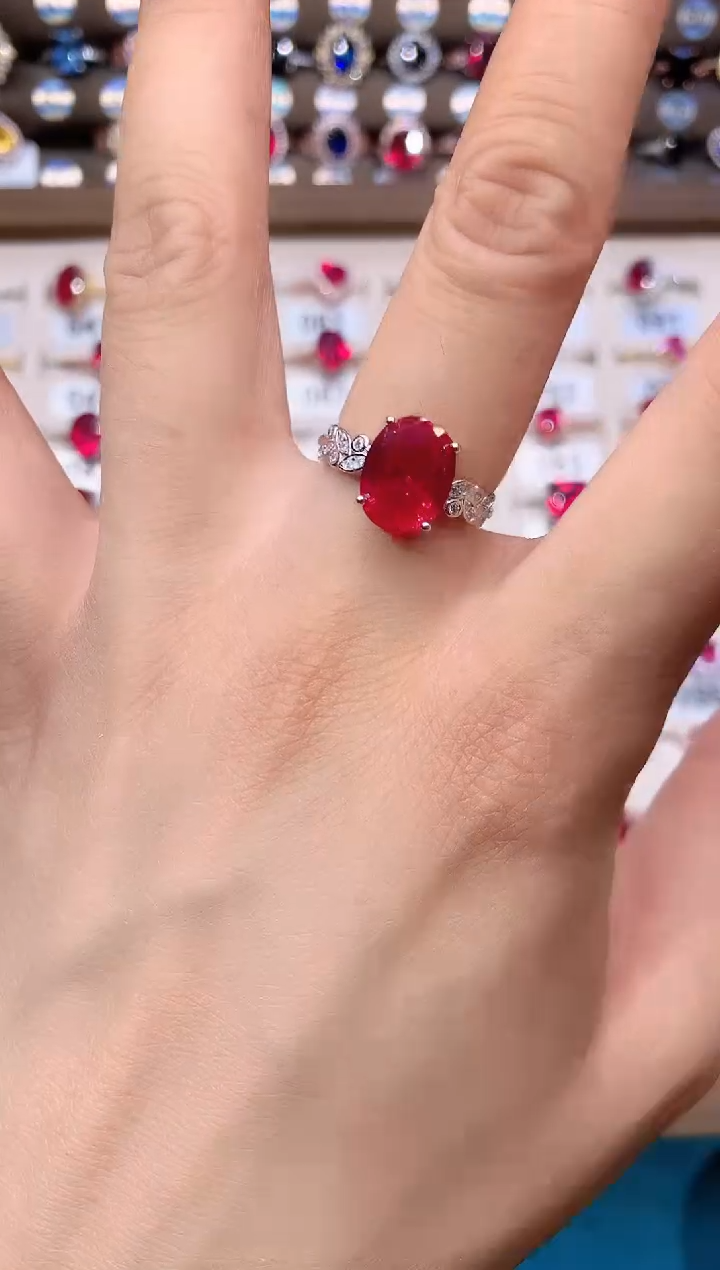 红宝石戒指银S925镶嵌银色911