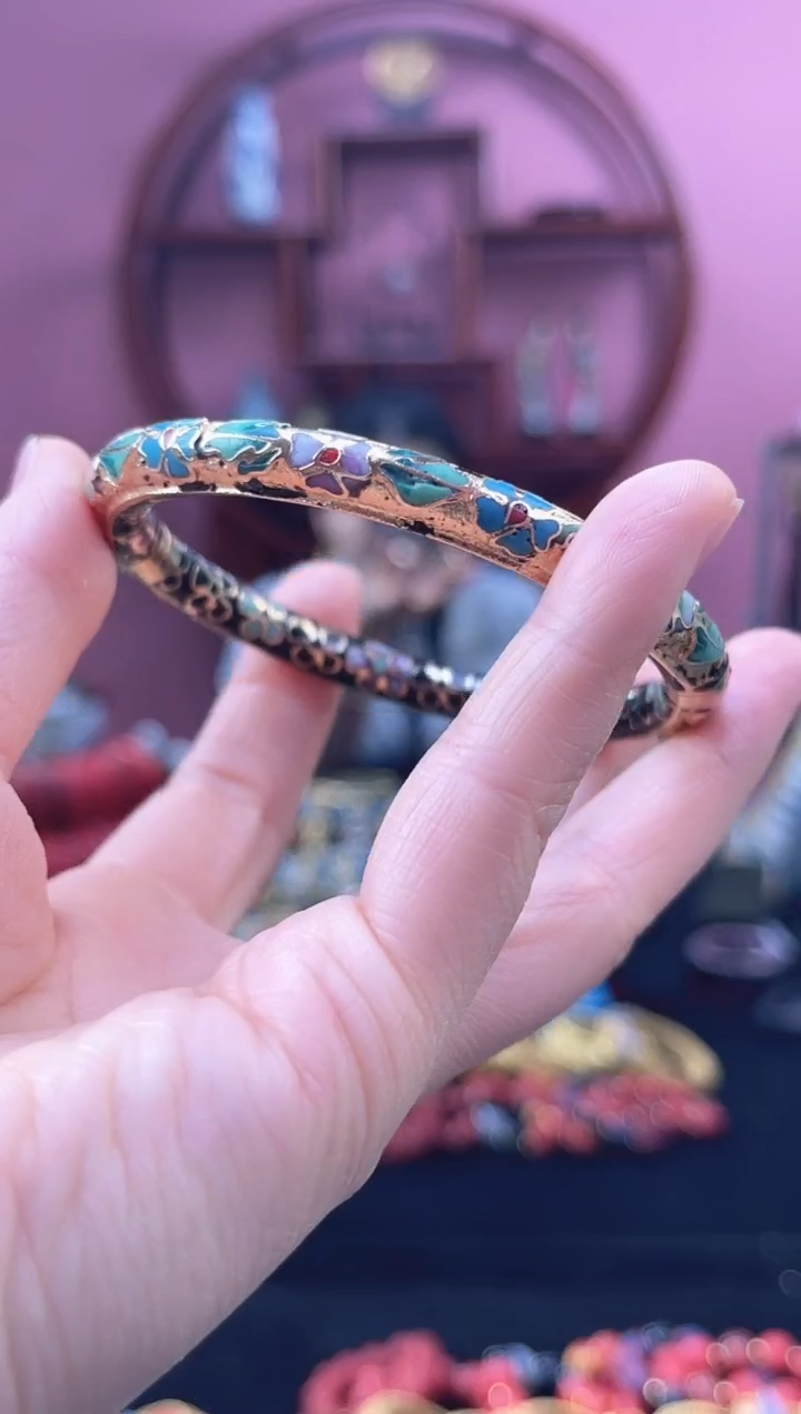 非遗 景泰蓝 金地 开口镯 黑色 52-62