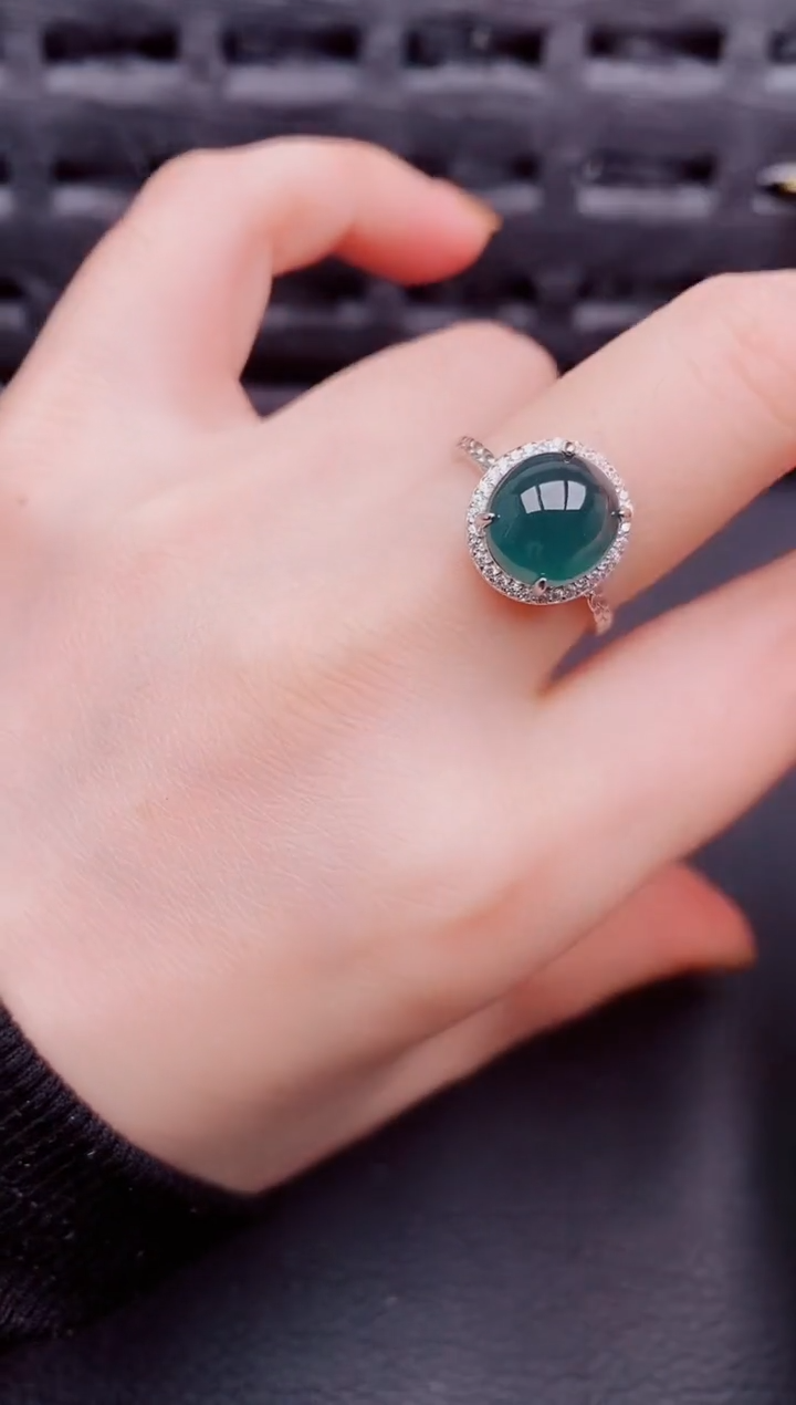 【闪购商品】翡翠戒指银S925镶嵌天然a货翡翠441