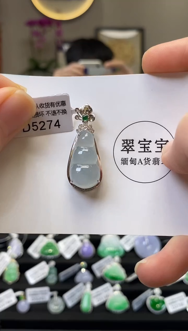 翡翠18K金镶嵌颈饰D5274 福豆 含运营费