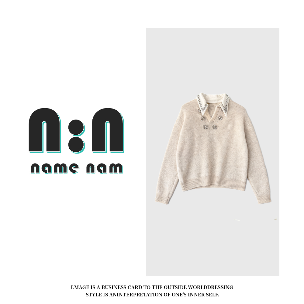 秋冬新款拼接钉钻设计感显瘦气质感觉长袖毛衣  8300