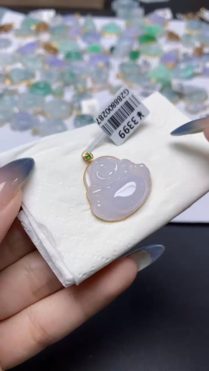 翡翠18K金镶嵌颈饰天然a货翡翠