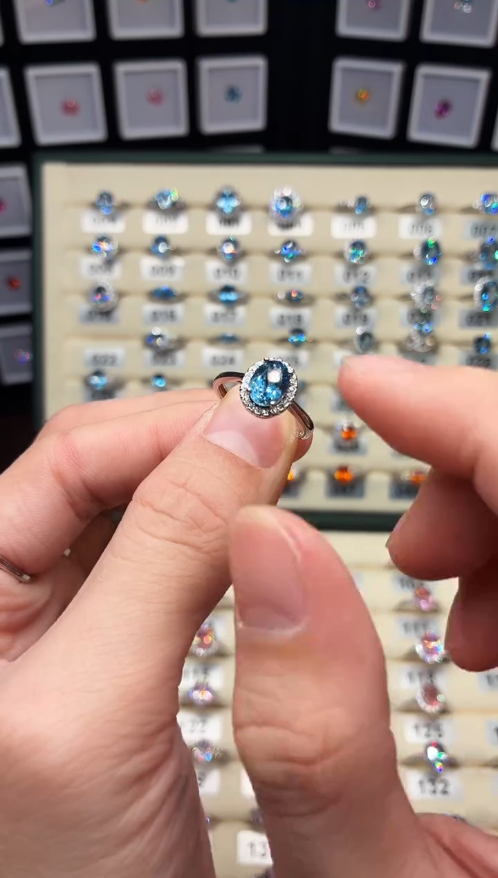 银S925镶嵌戒圈海蓝宝石1