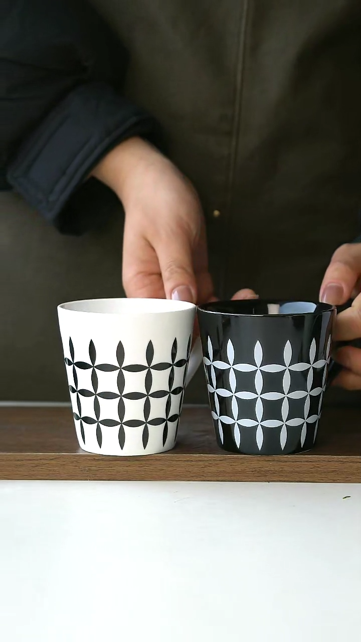 【闪购商品】陶瓷瑕日式黑白240ml马克杯组合@4-2@