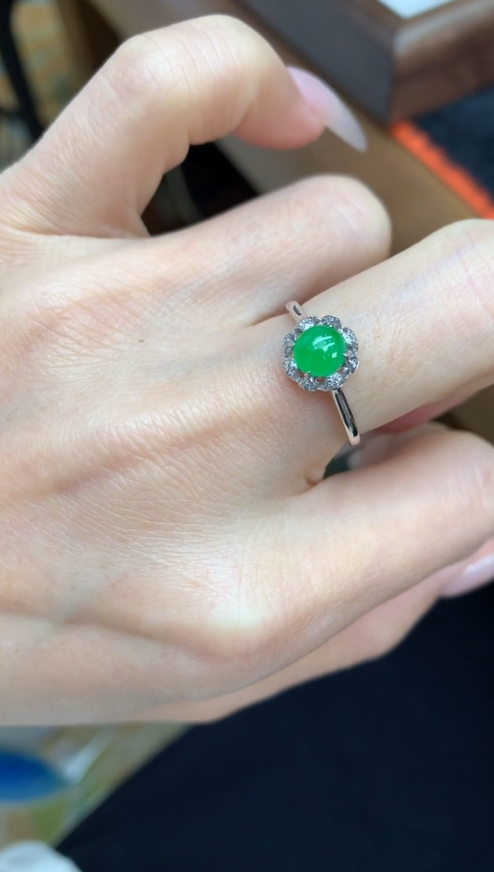 【闪购商品】翡翠戒指18K金镶嵌戒指#14圈上下两个圈口免费改