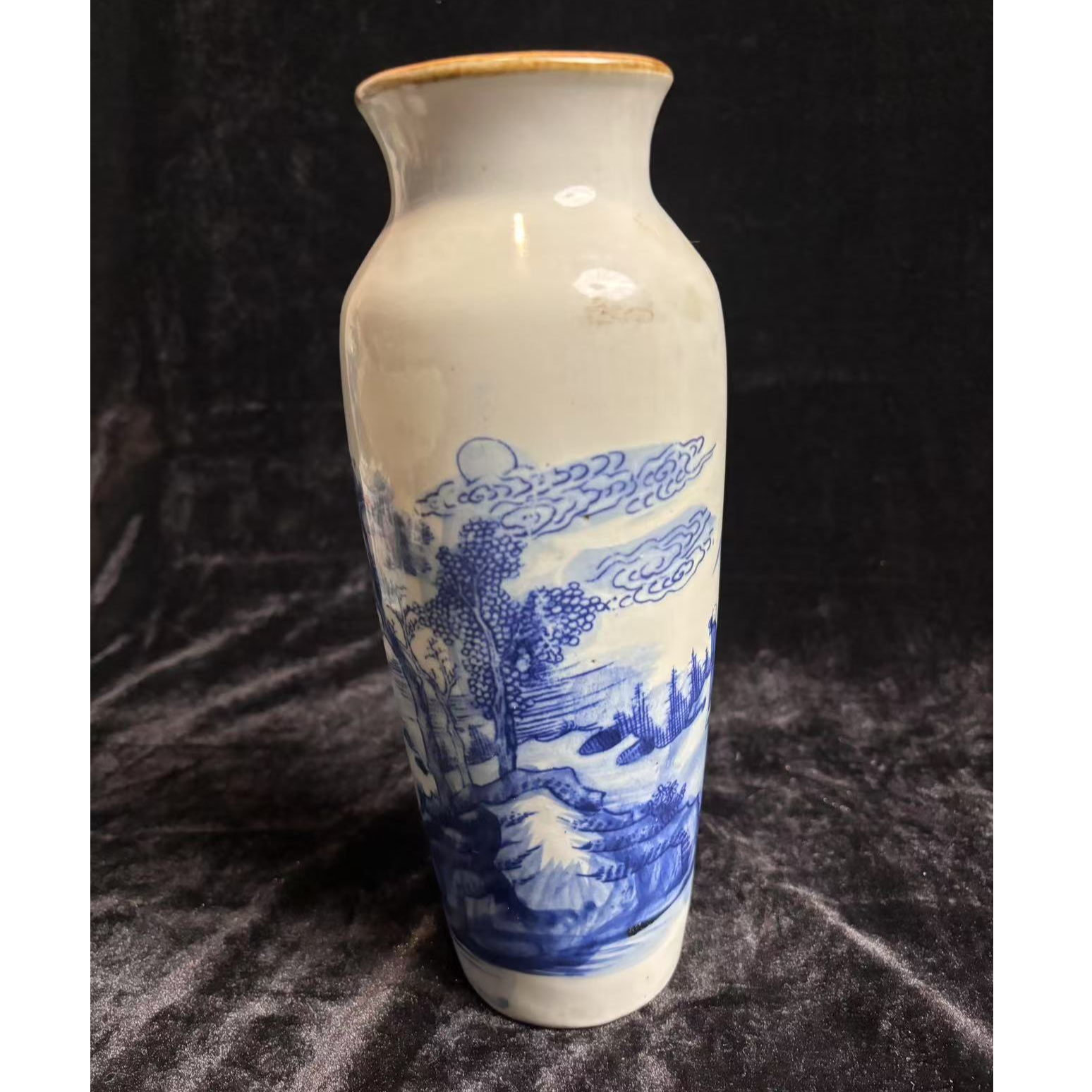 清代青花山水筒瓶