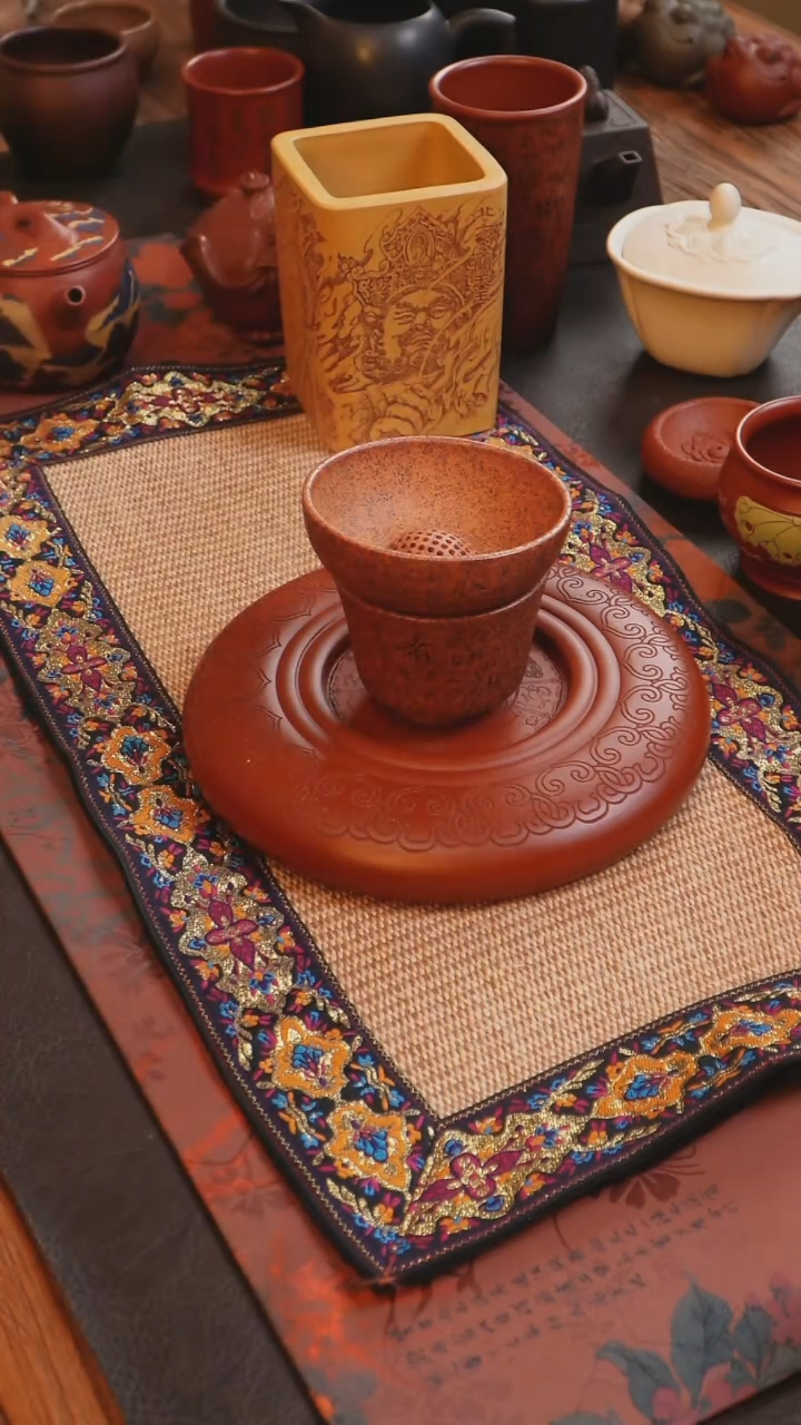 茶杯紫砂见素 紫砂 桃花泥 茶漏加杯子