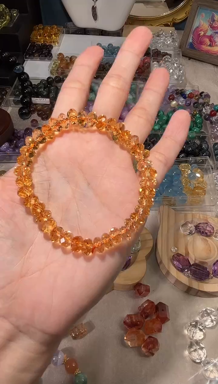 水晶手串未镶嵌诺*B21暴力黄算盘手串单条拍3