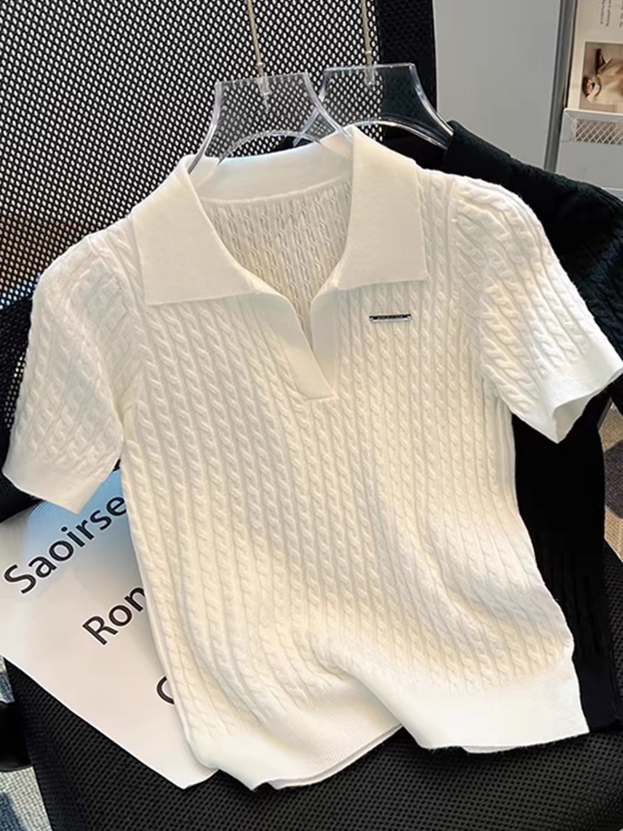 气质针织上衣女夏大码宽松显瘦短袖T恤