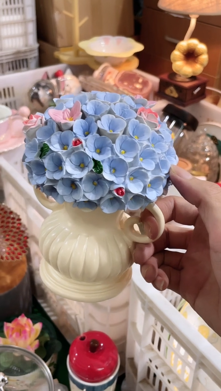 其他蓝色绣球花水果叉摆件