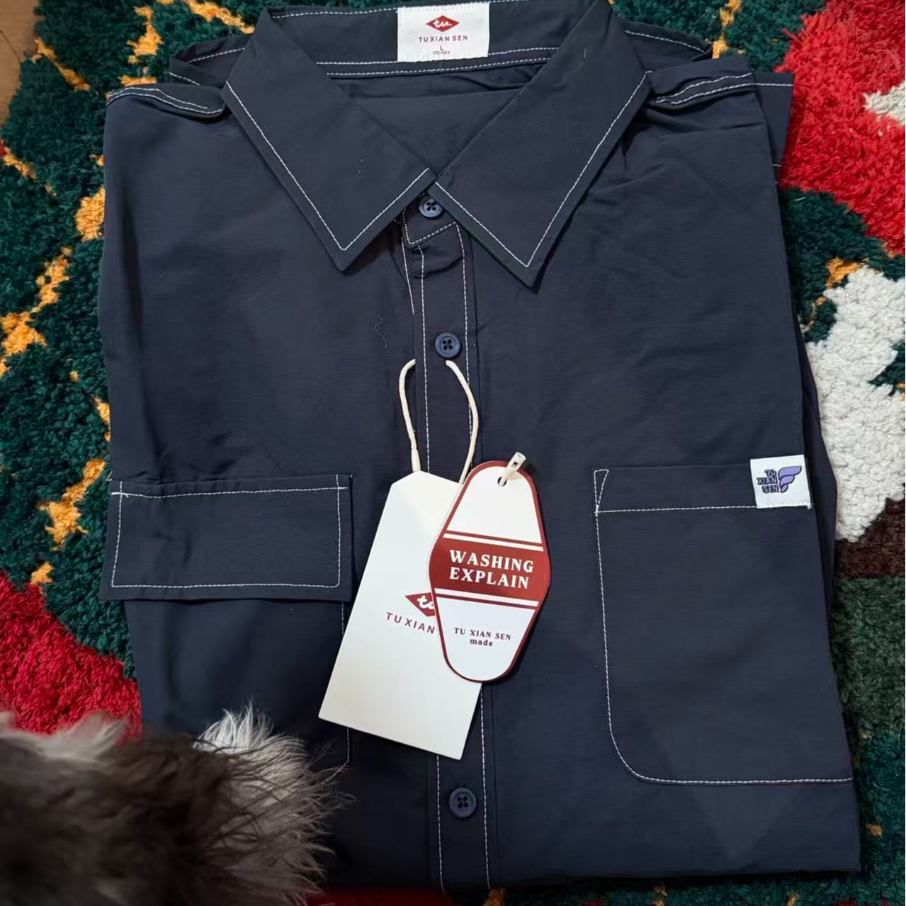 CS02描白走线男女同款日系工装贴标布衬衫外套