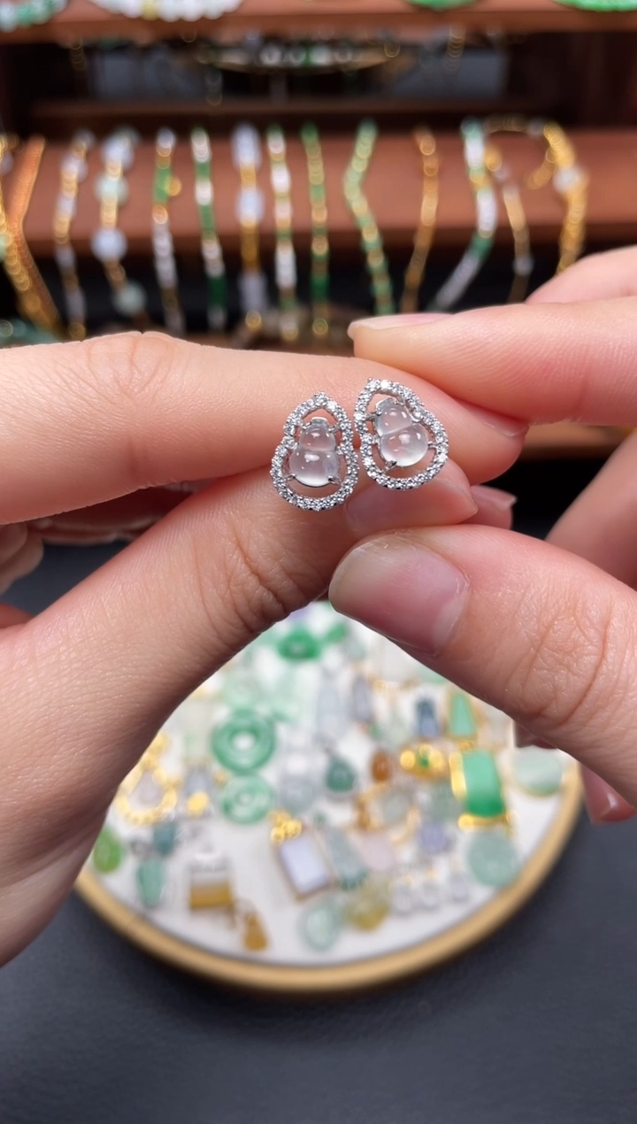 【闪购商品】翡翠耳钉银S925镶嵌2个 JK715