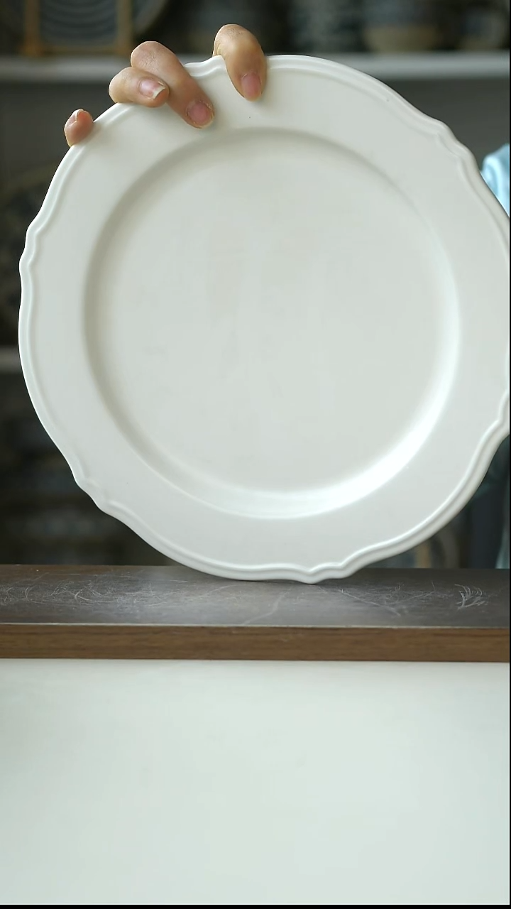 陶大溪地极致素白花边牛排盘24.5cm@4-2@微瑕